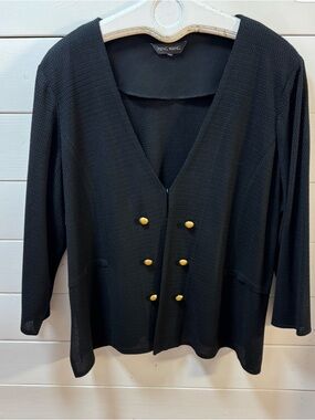 MING WANG Black Textured Knit Jacket Gold Buttons Size 3X (Estimated)